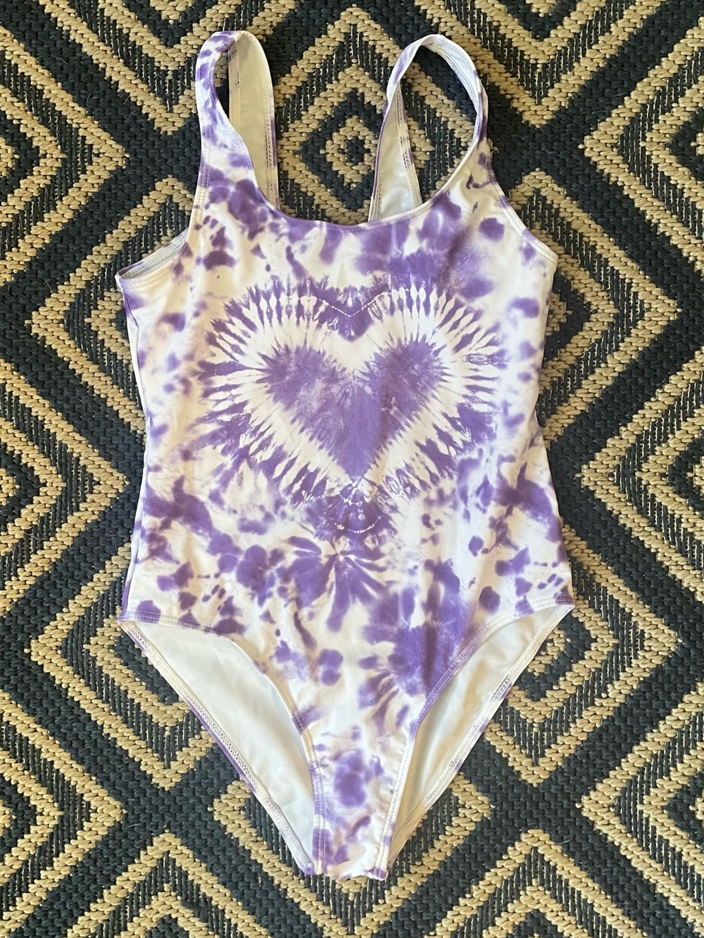 SHEIN Girls Purple Tie Dye Heart One Piece Swimsuit 13Y Bundle Friendly
